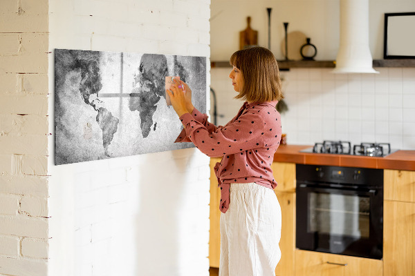 Dry erase board magnetic World map with personal photos