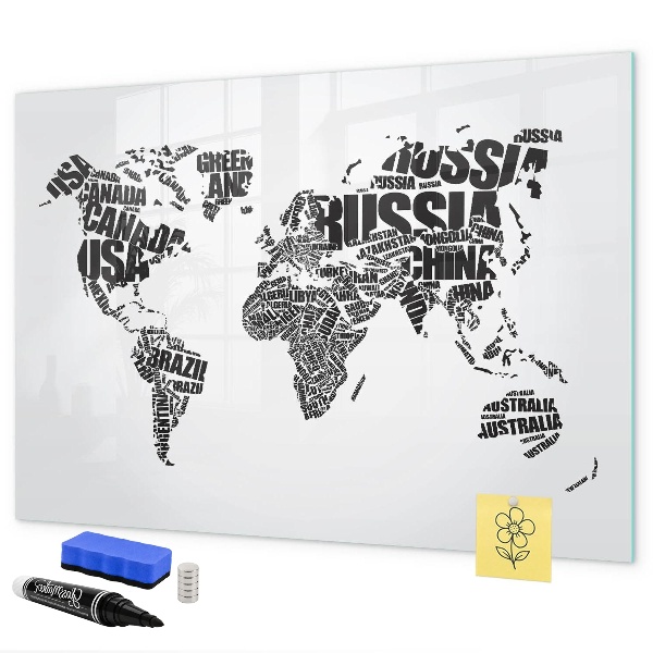 Magnetic dry erase board A world map with personal memories