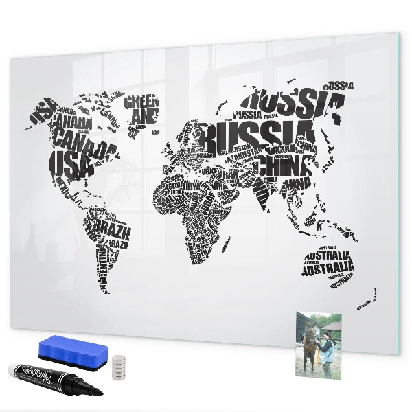 Magnetic dry erase board A world map with personal memories