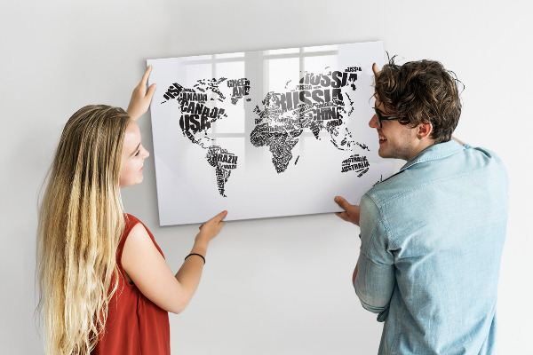 Magnetic dry erase board A world map with personal memories