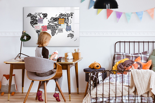 Magnetic dry erase board A world map with personal memories