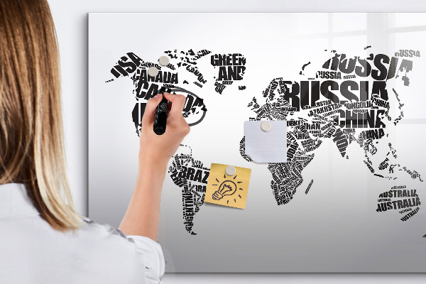 Magnetic dry erase board A world map with personal memories