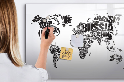 Magnetic dry erase board A world map with personal memories