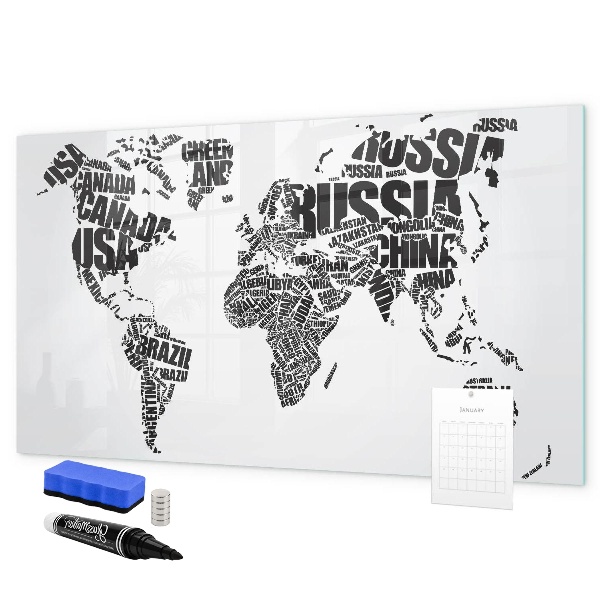 Magnetic dry erase board A world map with personal memories