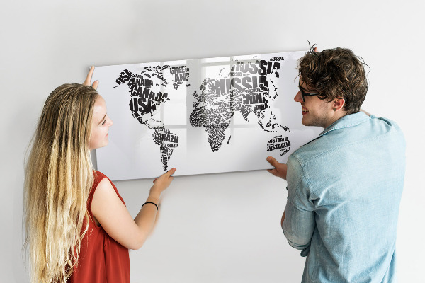 Magnetic dry erase board A world map with personal memories
