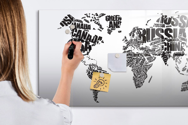 Magnetic dry erase board A world map with personal memories