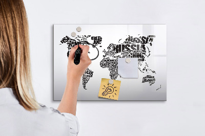 Magnetic dry erase board A world map with personal memories