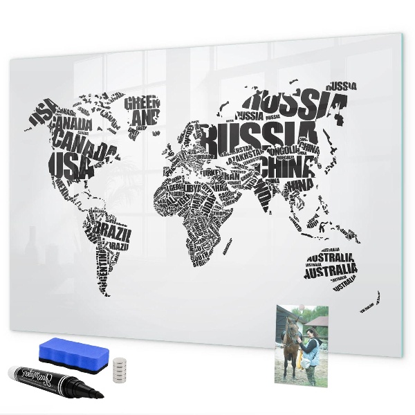 Magnetic dry erase board A world map with personal memories