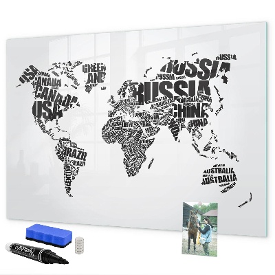 Magnetic dry erase board A world map with personal memories