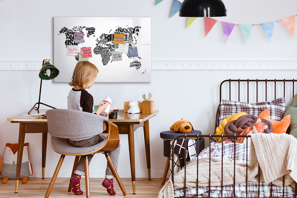 Magnetic dry erase board A world map with personal memories