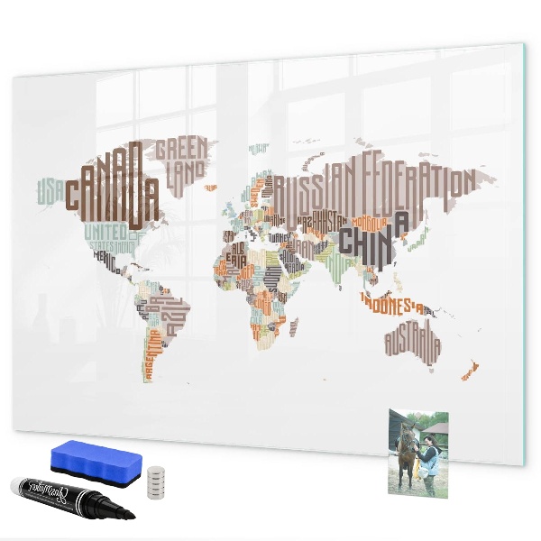 Magnetic dry erase board World map with photo locations