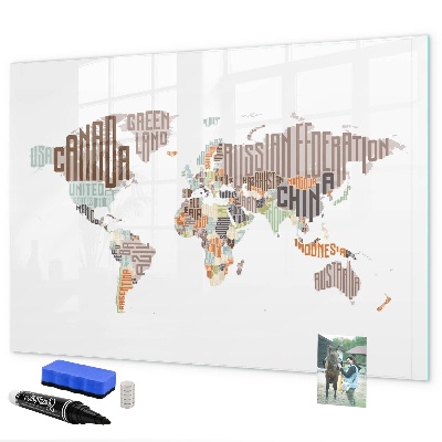 Magnetic dry erase board World map with photo locations