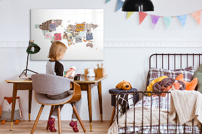 Magnetic dry erase board World map with photo locations