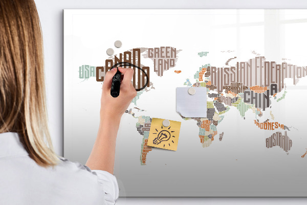 Magnetic dry erase board World map with photo locations
