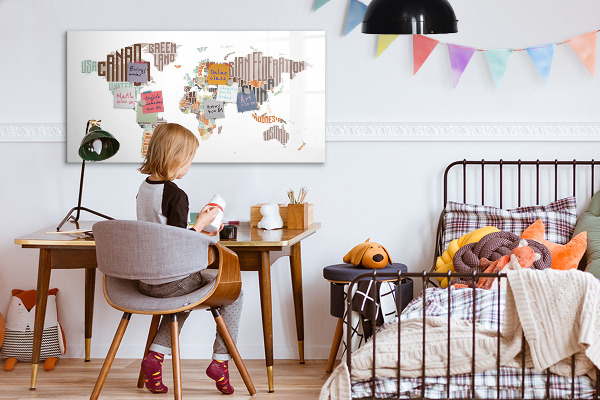 Magnetic dry erase board World map with photo locations