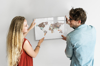 Magnetic dry erase board World map with photo locations