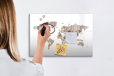 Magnetic dry erase board World map with photo locations