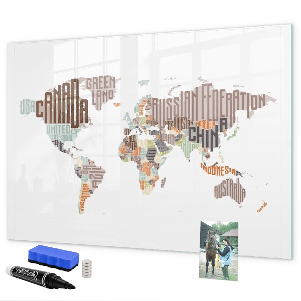 Magnetic dry erase board World map with photo locations