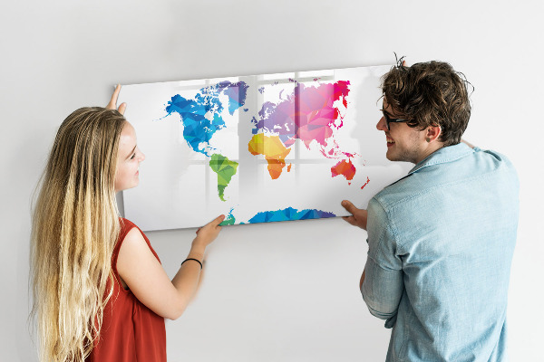 Dry erase board magnetic A colorful map for photos and notes