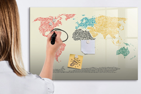Dry erase board magnetic World map with places and photos