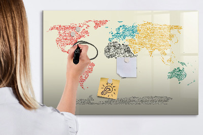 Dry erase board magnetic World map with places and photos