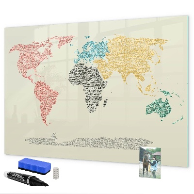 Dry erase board magnetic World map with places and photos