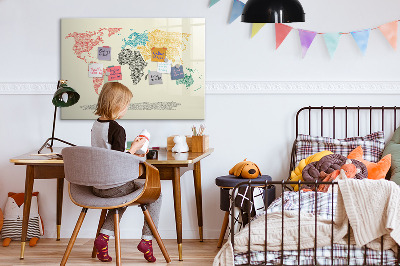 Dry erase board magnetic World map with places and photos