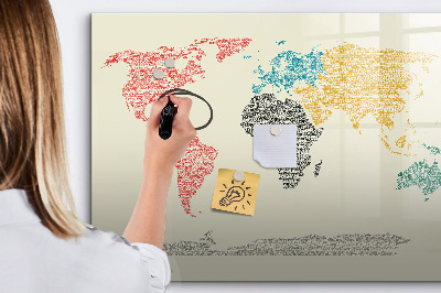 Dry erase board magnetic World map with places and photos