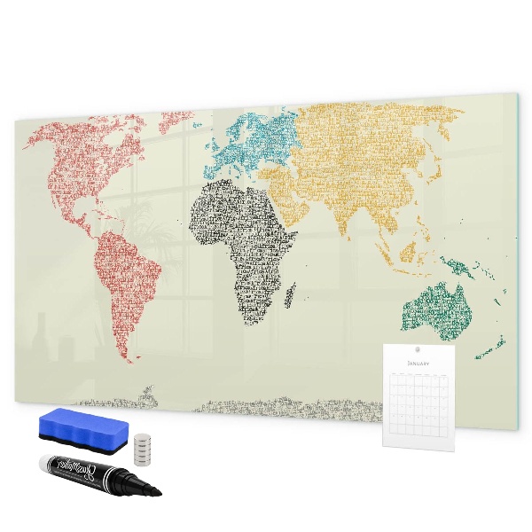 Dry erase board magnetic World map with places and photos