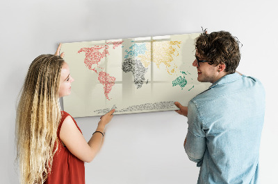 Dry erase board magnetic World map with places and photos