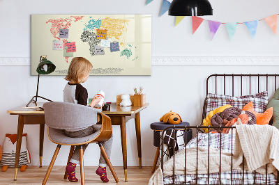 Dry erase board magnetic World map with places and photos