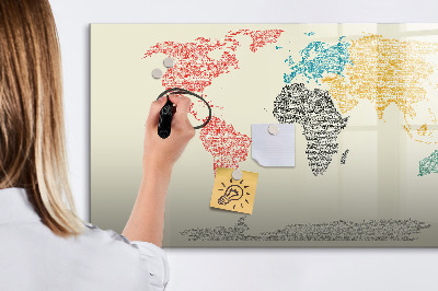 Dry erase board magnetic World map with places and photos