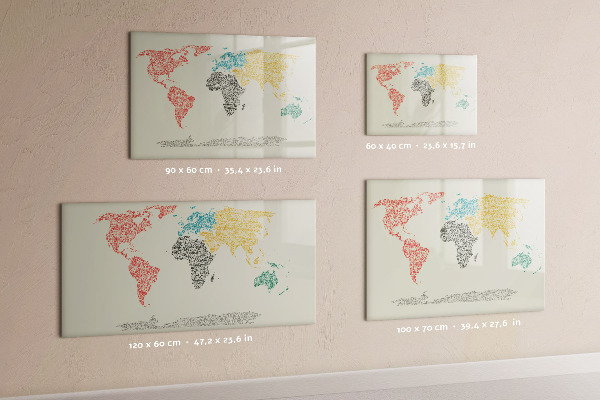 Dry erase board magnetic World map with places and photos