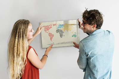 Dry erase board magnetic World map with places and photos