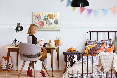Dry erase board magnetic World map with places and photos
