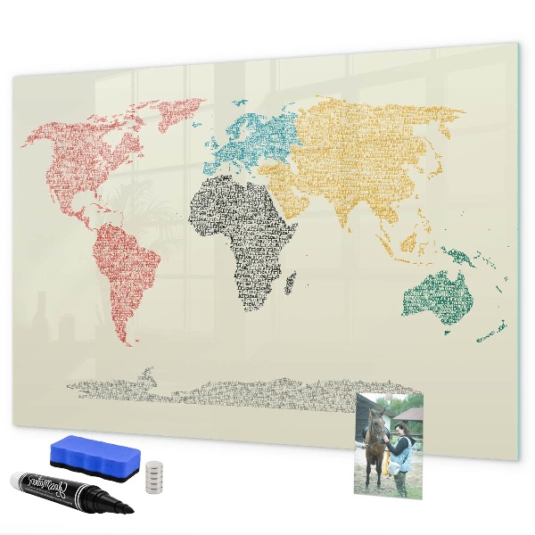 Dry erase board magnetic World map with places and photos