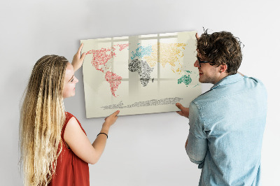 Dry erase board magnetic World map with places and photos