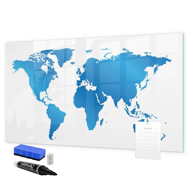 Dry erase board magnetic World map with photo locations