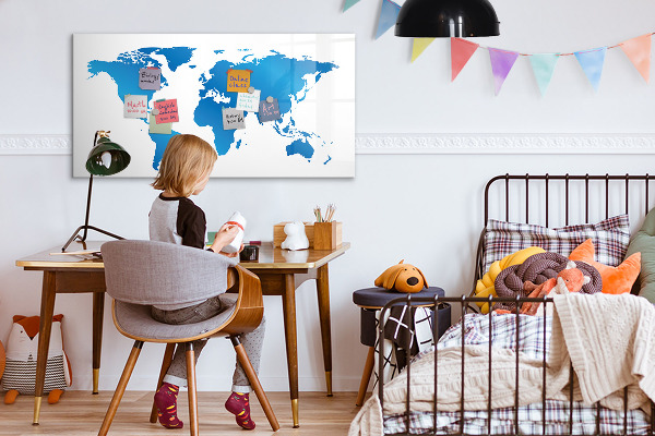 Dry erase board magnetic World map with photo locations