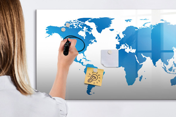 Dry erase board magnetic World map with photo locations