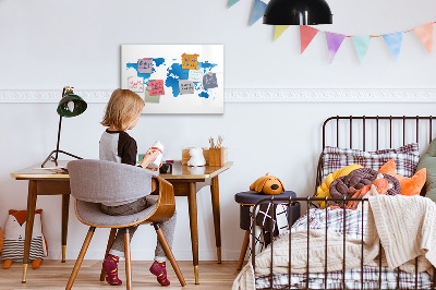 Dry erase board magnetic World map with photo locations