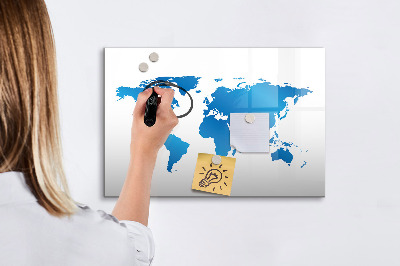 Dry erase board magnetic World map with photo locations