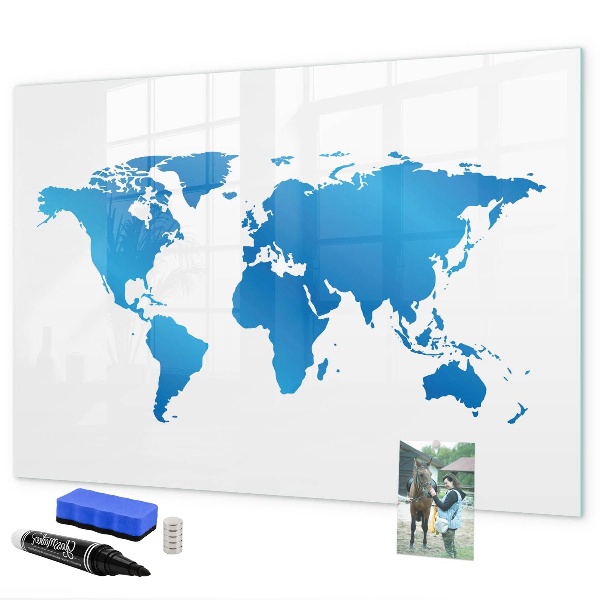 Dry erase board magnetic World map with photo locations