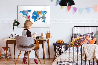 Dry erase board magnetic World map with photo locations