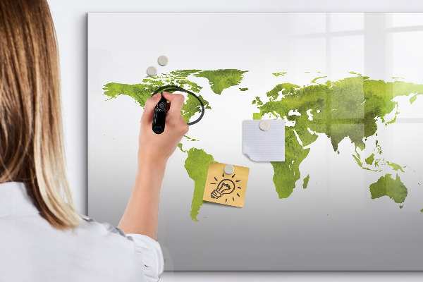 Magnetic dry erase board World map with photo locations