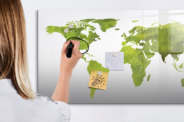 Magnetic dry erase board World map with photo locations