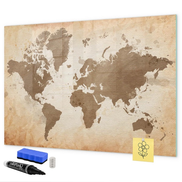 Dry erase board magnetic World map with photo locations