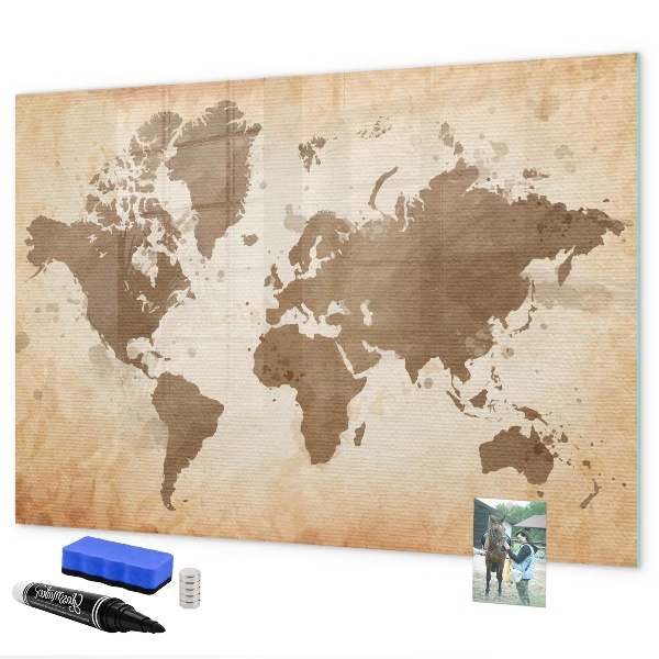 Dry erase board magnetic World map with photo locations