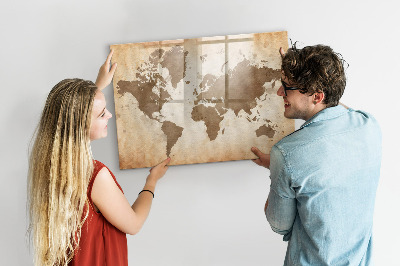 Dry erase board magnetic World map with photo locations