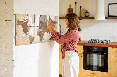 Dry erase board magnetic World map with photo locations